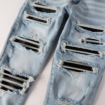 Jeans Slim Fit Elásticos con Parches de Cuero para Hombre - Image 11