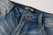 Jeans Slim Fit Azul con Pliegues, Detalles de Piel de Serpiente y Rotos Bordados - Image 10