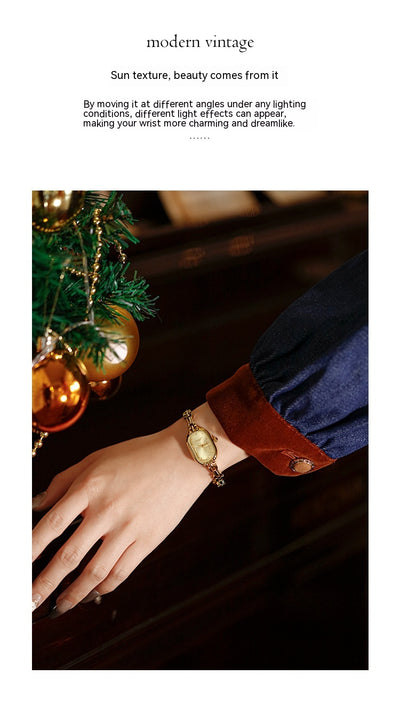 Reloj de Pulsera Ovalado Dorado Vintage Lujo Artístico Cuarzo - Image 21