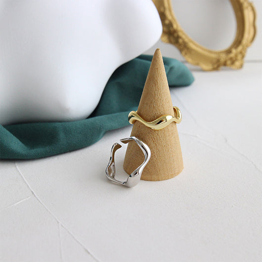 Anillo de Plata S925 Minimalista Ondulado Brillante para Mujer - Image 12
