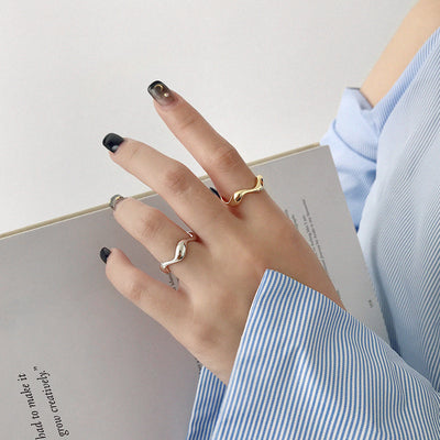 Anillo de Plata S925 Minimalista Ondulado Brillante para Mujer - Image 13