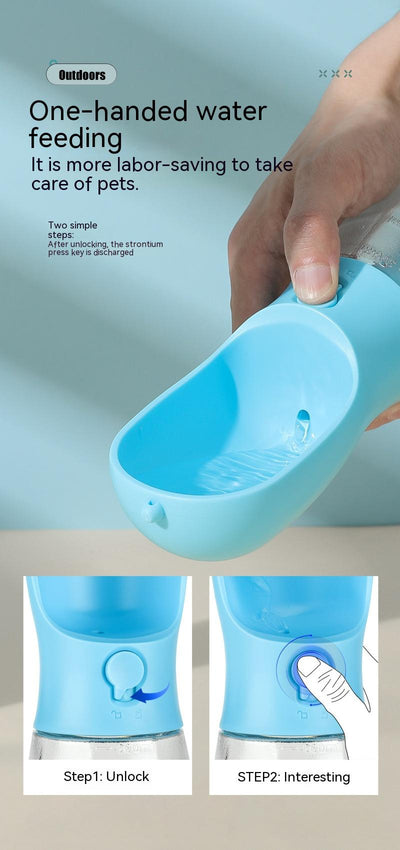 Purple 3-in-1 portable pet water bottle with food compartment, waste bag dispenser, and lanyard. - Image 20