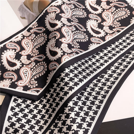 Bufanda Larga Delgada con Diseño Pata de Gallo Doble Capa de Seda Imitada para Mujer - Image 109