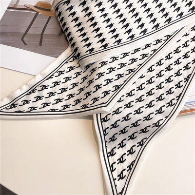 Bufanda Larga Delgada con Diseño Pata de Gallo Doble Capa de Seda Imitada para Mujer - Image 116