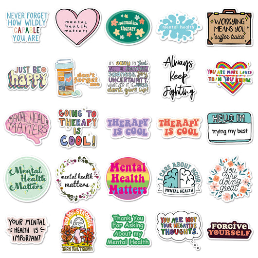 50 mental health graffiti stickers with English slogans, including rainbows, hearts, and positive affirmations. - Image 15