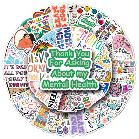 50 mental health graffiti stickers with English slogans, including rainbows, hearts, and positive affirmations. - Image 17