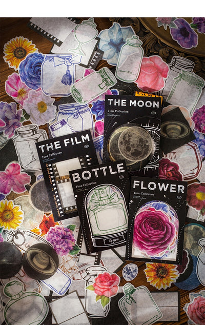 A collection of retro-style washi stickers featuring moon phases, planets, and celestial designs in various shapes and sizes. - Image 28