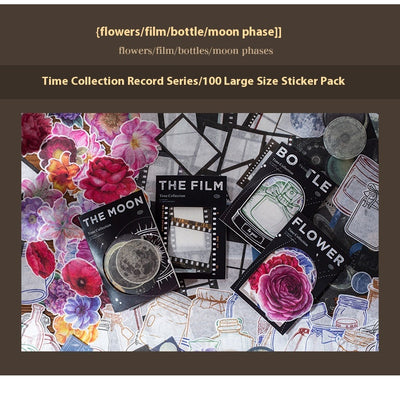 A collection of retro-style washi stickers featuring moon phases, planets, and celestial designs in various shapes and sizes. - Image 40