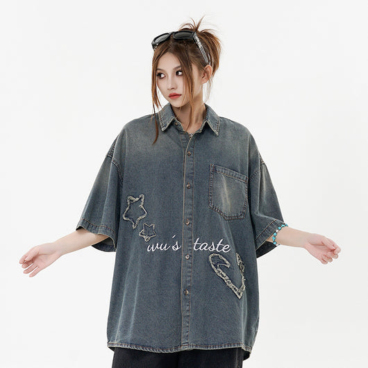Camisa Denim Punk de Manga Corta para Hombre - Image 29