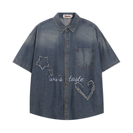 Camisa Denim Punk de Manga Corta para Hombre - Image 34
