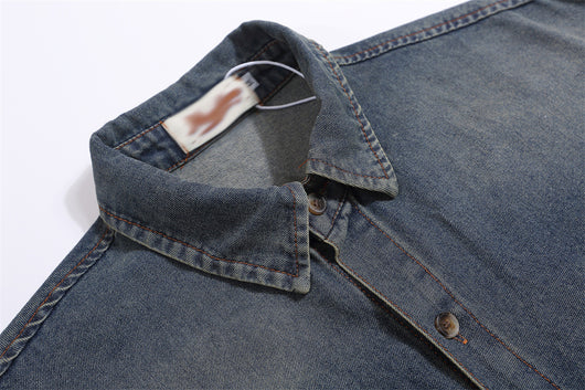 Camisa Denim Punk de Manga Corta para Hombre - Image 39