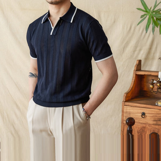 Polo de Punto Tejido con Cuello de Tijeras Manga Corta para Hombre - Image 17