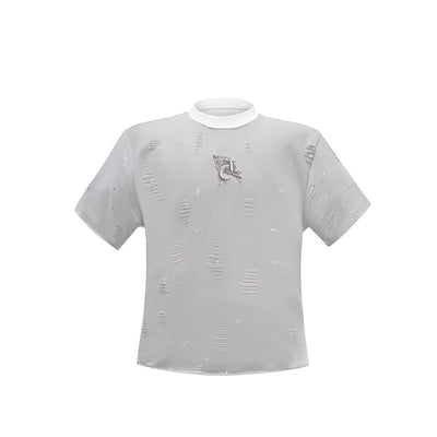 Playera Corta Holgada con Detalles Metálicos y Efecto Desgastado - Image 19