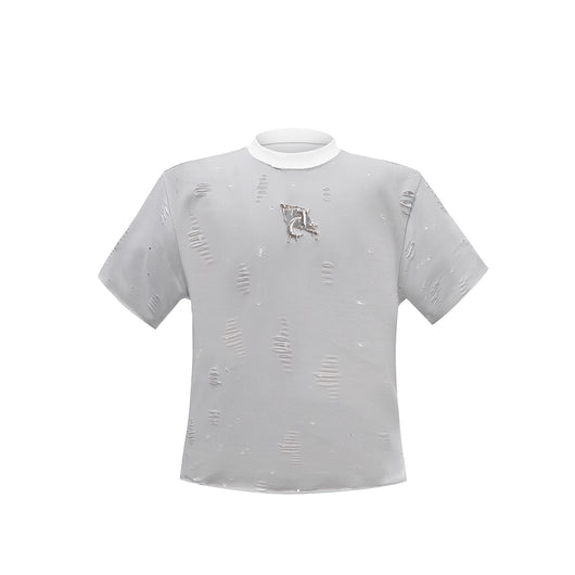 Playera Corta Holgada con Detalles Metálicos y Efecto Desgastado - Image 19