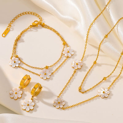 Conjunto de Joyería Flor Margarita en Acero Inoxidable: Collar Doble y Aretes - Image 12