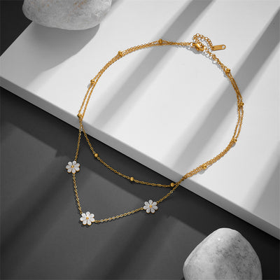 Conjunto de Joyería Flor Margarita en Acero Inoxidable: Collar Doble y Aretes - Image 13