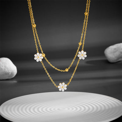 Conjunto de Joyería Flor Margarita en Acero Inoxidable: Collar Doble y Aretes - Image 14