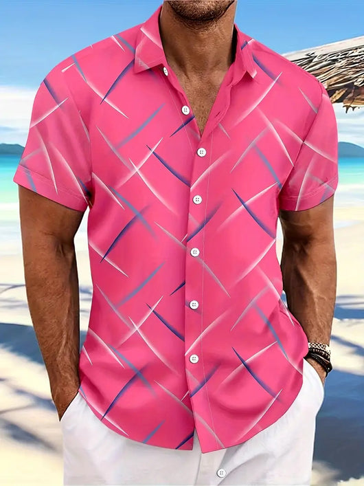Camisa de Playa Hombre Rayas Plumas - Manga Corta Botones Casual Verano - Image 22