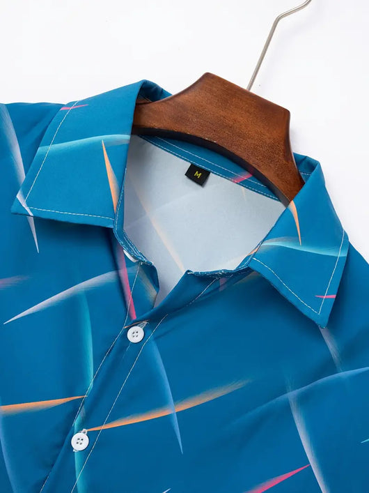 Camisa de Playa Hombre Rayas Plumas - Manga Corta Botones Casual Verano - Image 23