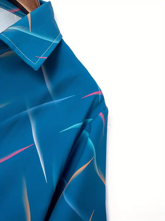 Camisa de Playa Hombre Rayas Plumas - Manga Corta Botones Casual Verano - Image 27