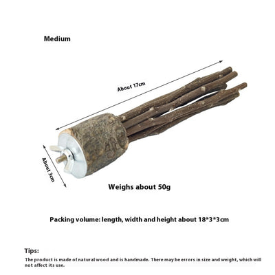 Medium natural applewood log molar rod toy with multiple branches and a metal wing nut for small pets. - Image 21