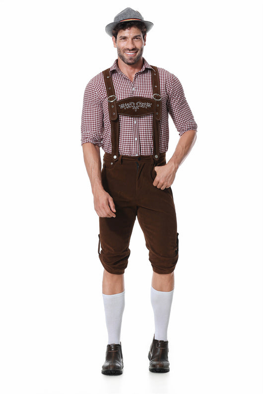 Traje Tradicional Bávaro para Festivales - Conjunto de 3 Piezas con Sombrero y Camisa Cuadriculada - Image 12