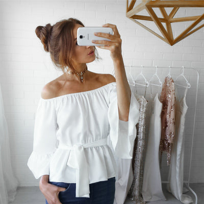 Blusa de Gasa Hombro Descubierto para Mujer - Image 9