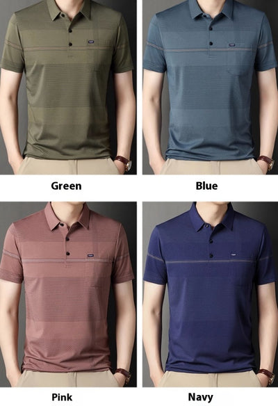 Polo Manga Corta con Rayas y Solapa para Hombre - Image 8
