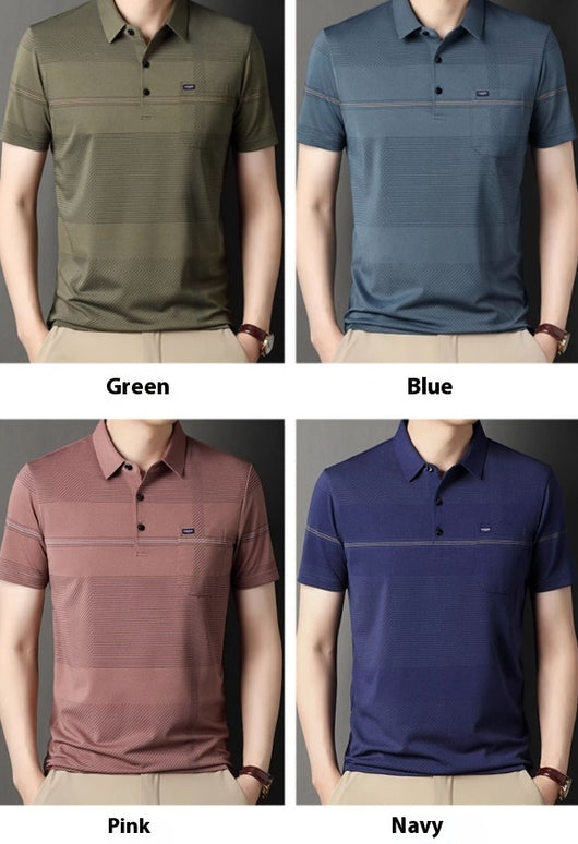 Polo Manga Corta con Rayas y Solapa para Hombre - Image 8