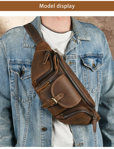 Bolso Pecho Cuero Retro Multifuncional Estilo Motociclista - Image 14