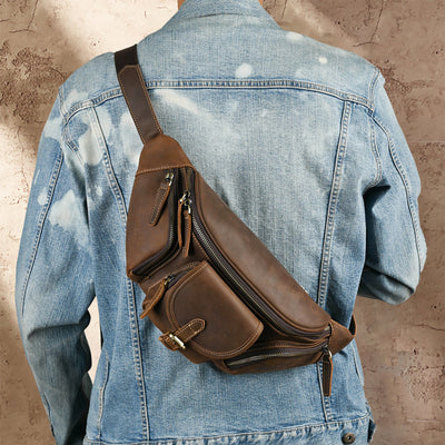 Bolso Pecho Cuero Retro Multifuncional Estilo Motociclista - Image 22