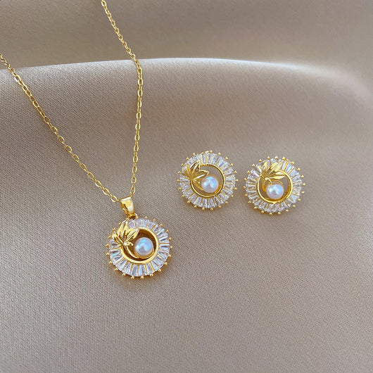 Conjunto de Joyería Elegante: Collar, Anillo y Aretes con Hojas y Cristales - Image 13