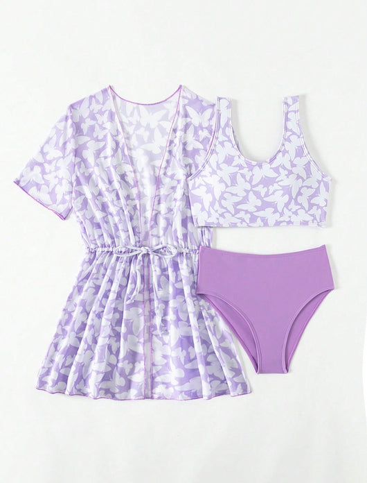 Traje de Baño Tres Piezas con Estampado Moderno - Image 16
