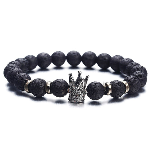 Pulsera de Piedra Volcánica con Circonitas y Corona de Moda Europea - Image 11