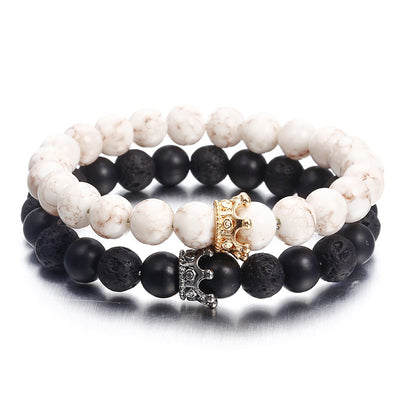 Pulsera de Piedra Volcánica con Circonitas y Corona de Moda Europea - Image 14