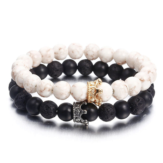 Pulsera de Piedra Volcánica con Circonitas y Corona de Moda Europea - Image 14