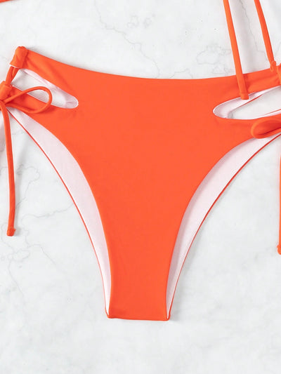 Black three-piece swimsuit with a mesh crop top featuring an "Explore the Beach" graphic, bikini top, and high-waisted bottoms. - Image 53