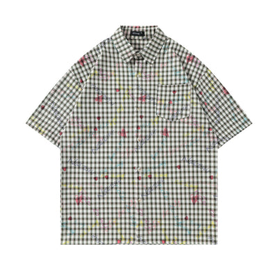Camisa Suelta a Cuadros Manga Corta para Hombre - Image 29