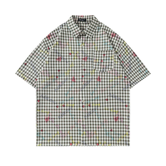 Camisa Suelta a Cuadros Manga Corta para Hombre - Image 29