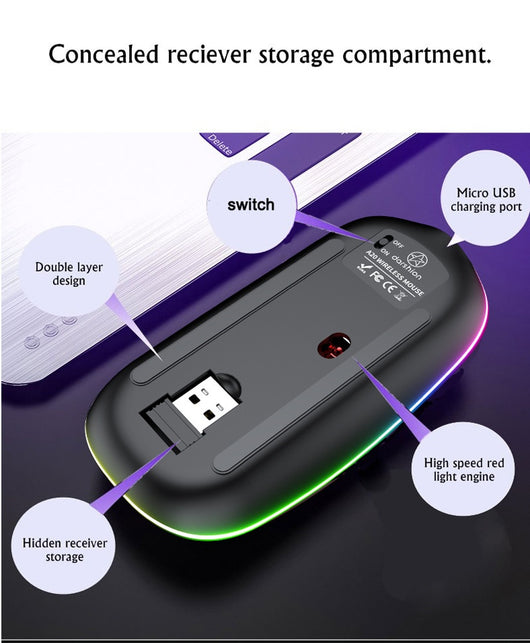 Ratón Inalámbrico Bluetooth Dual Mode con Luz LED, 5 Botones y Rueda de Metal - Image 20