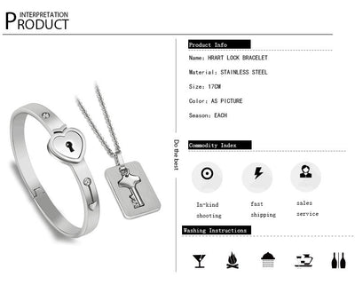 Conjunto de Joyas para Pareja de Acero de Titanio - Pulsera de Candado y Collar de Llave - Image 23