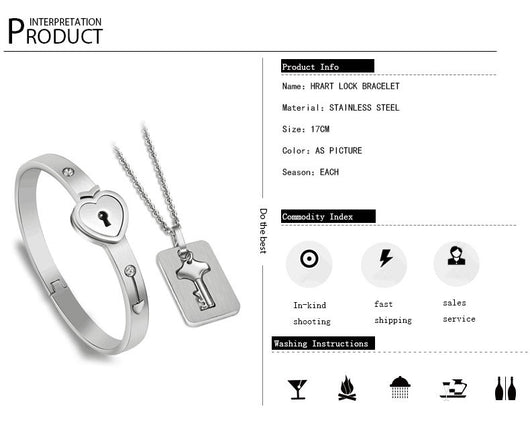Conjunto de Joyas para Pareja de Acero de Titanio - Pulsera de Candado y Collar de Llave - Image 23