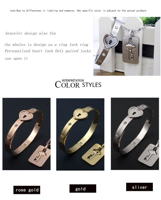Conjunto de Joyas para Pareja de Acero de Titanio - Pulsera de Candado y Collar de Llave - Image 24