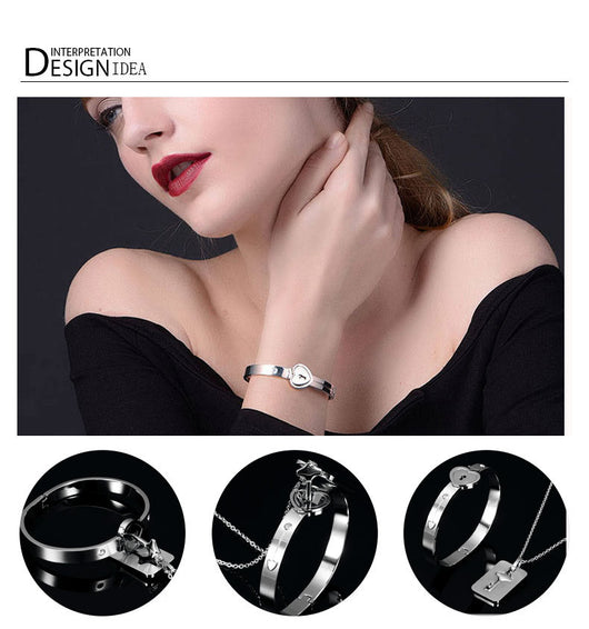 Conjunto de Joyas para Pareja de Acero de Titanio - Pulsera de Candado y Collar de Llave - Image 25