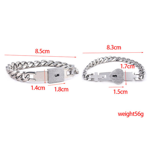 Conjunto de Joyas para Pareja de Acero de Titanio - Pulsera de Candado y Collar de Llave - Image 30