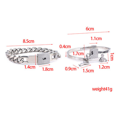 Conjunto de Joyas para Pareja de Acero de Titanio - Pulsera de Candado y Collar de Llave - Image 31