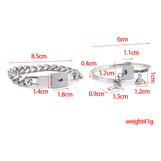 Conjunto de Joyas para Pareja de Acero de Titanio - Pulsera de Candado y Collar de Llave - Image 31
