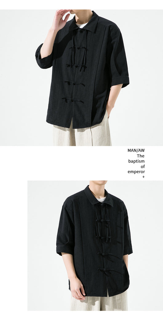 Camisa Hanfu de Algodón y Lino para Hombre - Estilo Tang Clásico Verano - Image 8