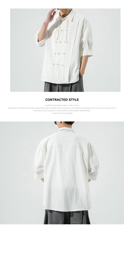 Camisa Hanfu de Algodón y Lino para Hombre - Estilo Tang Clásico Verano - Image 11
