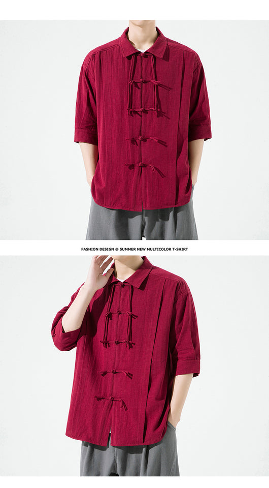 Camisa Hanfu de Algodón y Lino para Hombre - Estilo Tang Clásico Verano - Image 12